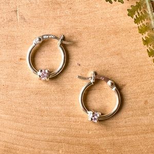 Disney Princess 925 Sterling Silver Huggie Hoops Pink Cubic Zirconia Half Inch